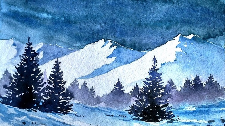 Snowy Blue Mountains with Watercolor | paint with david