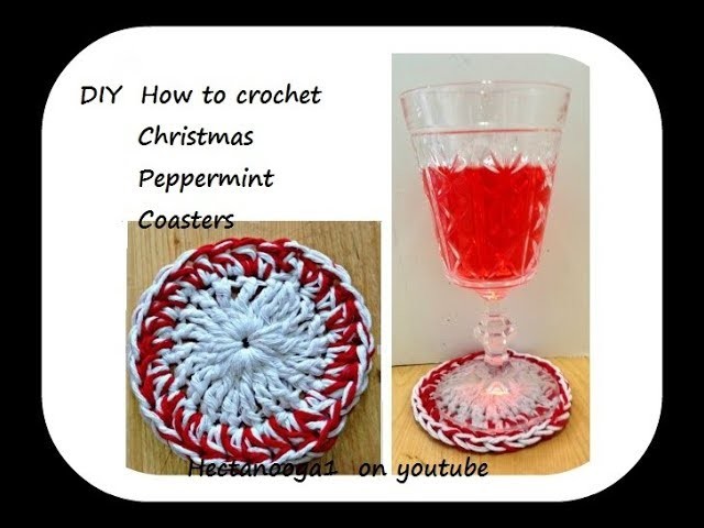 Crochet Christmas Peppermint Coasters, quick and easy method