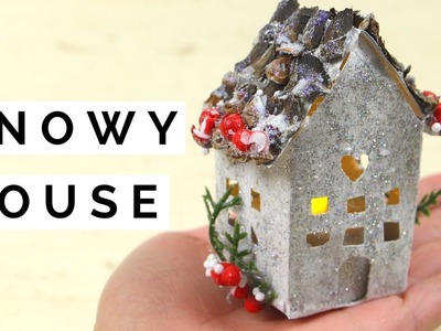 DIY Glitter House Ornament - Mini Christmas Village House with Snow, Pine Cone Rooftop, & Candle!