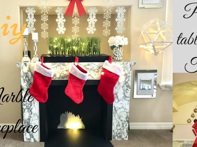 Diy Marble Fireplace With a Table Top Christmas Tree Quick Christmas Decor Ideas