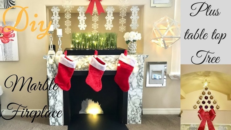 Diy Marble Fireplace With a Table Top Christmas Tree Quick Christmas Decor Ideas