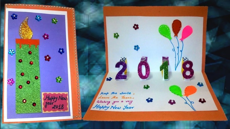 DIY New Year Card 2018.Party Balloons.Greeting Card for New Year Celebration.New Year Pop Up Card