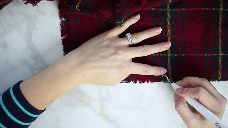 DIY No-Sew Fringed Blanket Scarf Tutorial