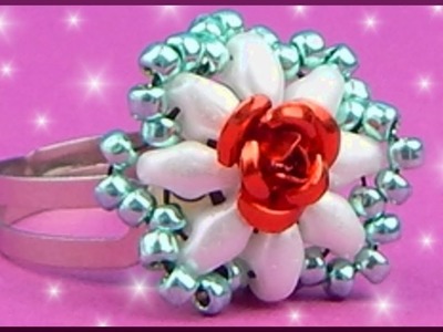DIY xmas | Blumen Perlen Ring | Beaded twin bead flower ring | Beadwork jewelry