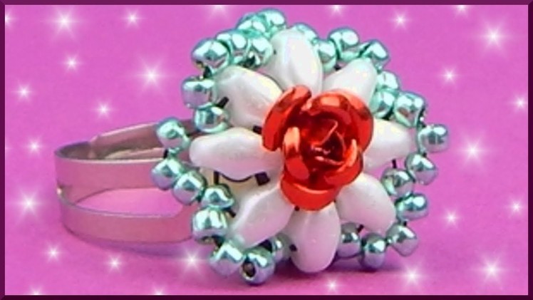 DIY xmas | Blumen Perlen Ring | Beaded twin bead flower ring | Beadwork jewelry