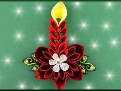 DIY xmas Kanzashi | Stoff Kerze mit Blume | Ribbon candle with flower | scrapbooking christmas