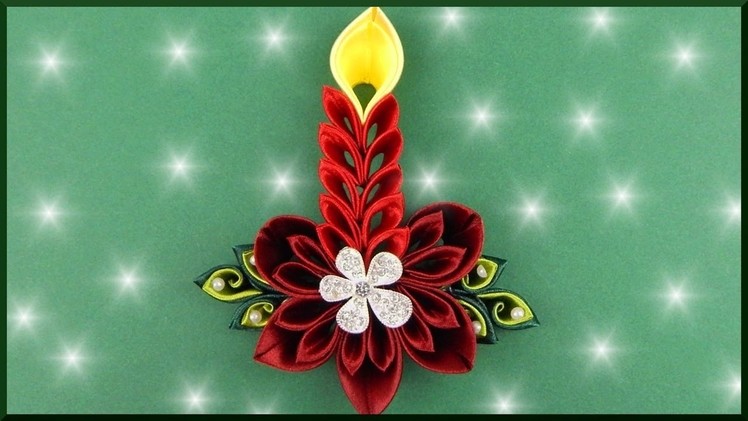 DIY xmas Kanzashi | Stoff Kerze mit Blume | Ribbon candle with flower | scrapbooking christmas