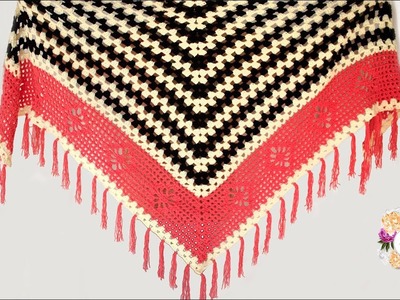Elegant V-scarf V-shawl crochet tutorial | granny square stitch
