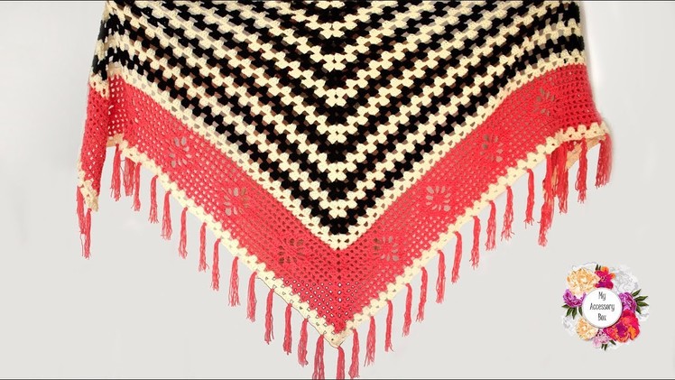 Elegant V-scarf V-shawl crochet tutorial | granny square stitch
