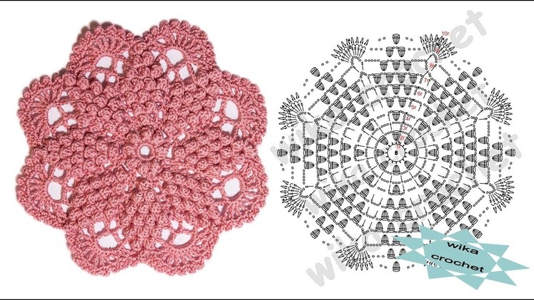 How to crochet rose doily with popcorn stitch Wika crochet