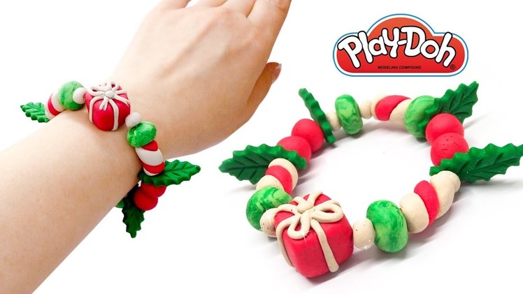 How to Make Christmas Charms Bracelet. DIY Play Doh Clay Bracelet. PlayDoh Gift Idea. Video for Kids