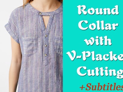 Round collar neck (extended) with V Placket cutting DIY Malayalam Tutorial for Beginners