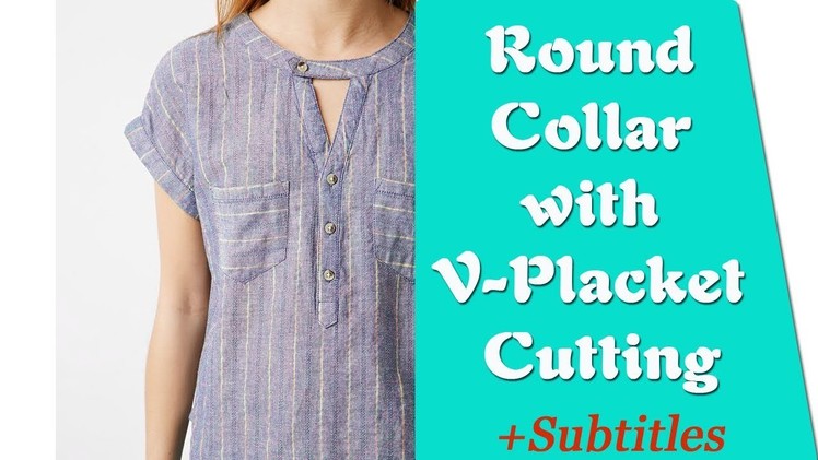 Round collar neck (extended) with V Placket cutting DIY Malayalam Tutorial for Beginners