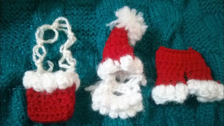 Santa cap,pant,beard& mustache and gift bag crochet santa christmas dress #2 (1-2no.)part–2