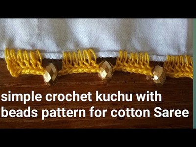 Simple crochet Saree kuchu. Saree tassel. edging with beads pattern for cotton Saree