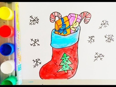 Christmas socks, gift candy coloring page christmas for kids| How to draw socks with ABS channel