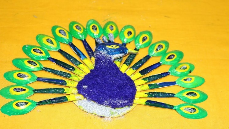 DIY Plastic Spoon Project | How to make peacock with plastic spoons | Easy Diwali craft-Home Decor