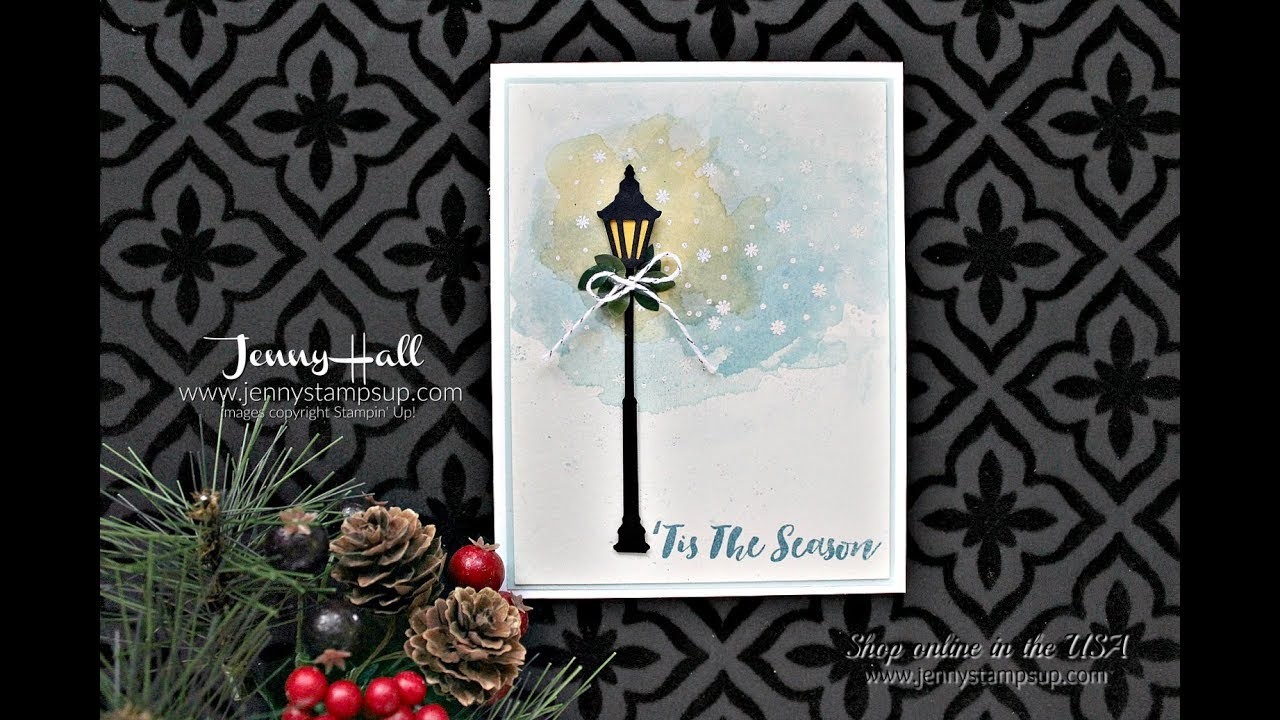 How to create a winter scene with watercolor smooshing using Stampin Up products with Jenny Hall