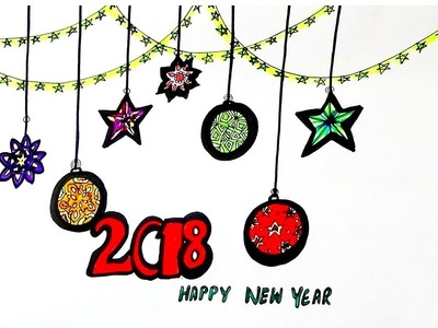 HOW TO DRAW "HAPPY NEW YEAR 2018" FOR KIDS