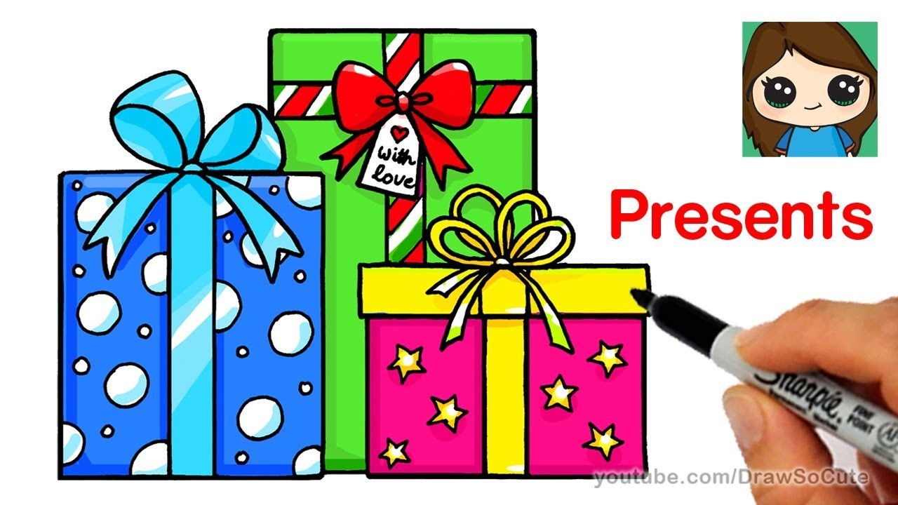 How to Draw Presents Easy, Christmas Gifts