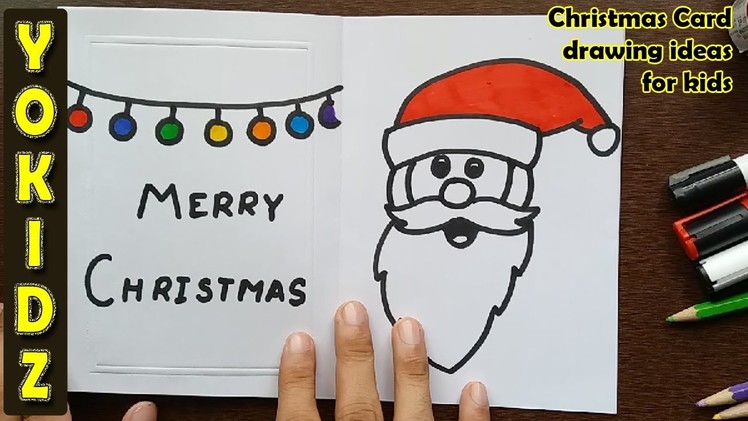 How to draw SANTA CLAUS Greeting card | Christmas Card drawing ideas for kids