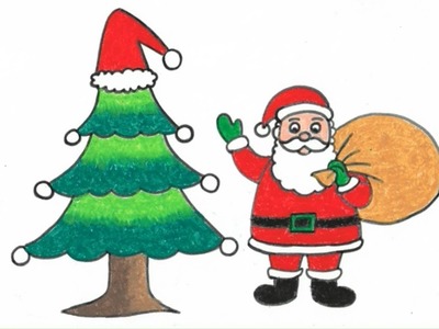 How To Draw Step By Step Santa Claus With Christmas Tree. Art And Craft Point