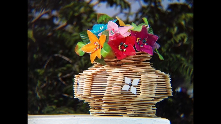 How to Make a Beautiful Flower Basket.Pot with Popsicle Stick || Ice Cream Stick Craft ||