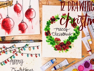 HOW TO MAKE EASY CHRISTMAS CARDS- 12 Drawings of Christmas