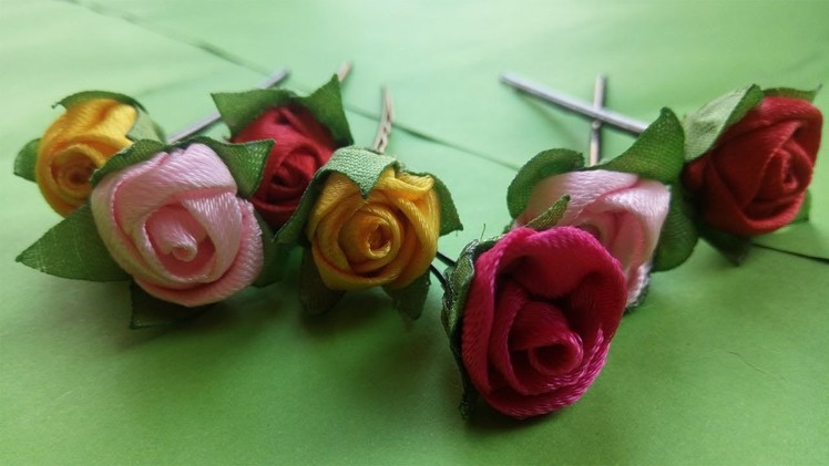 How To make Flower Hair Pins | Make Hair Pins With Ribbon Roses | Diy Ribbon Roses