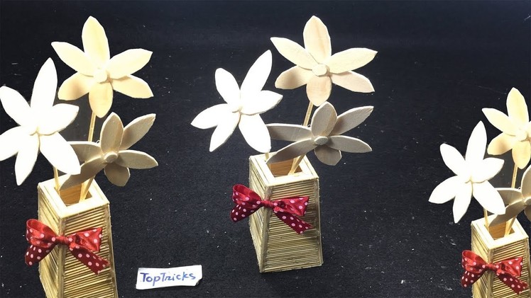 How to make flower vase with Bamboo sticks | How To Make Flower using Pop Sticks