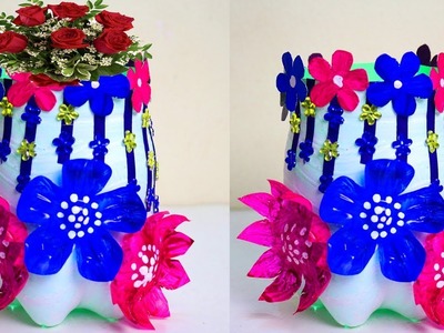 How to make flower vase with waste material - Handmade flower vase from plastic bottle - Flower vase