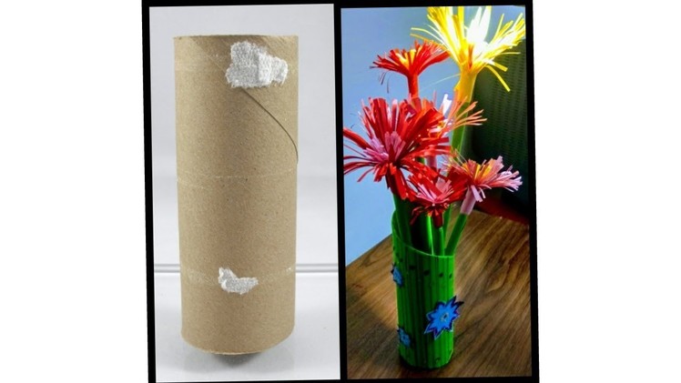 How To Make Paper Flower Vase With Tissue Roll