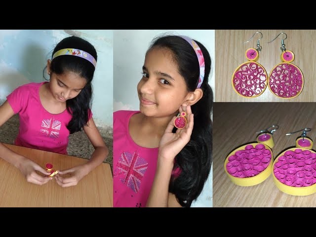 How to make quiling earrings. 11 years old girl (Aarya Sawant) made beautiful earrings . .!!!!