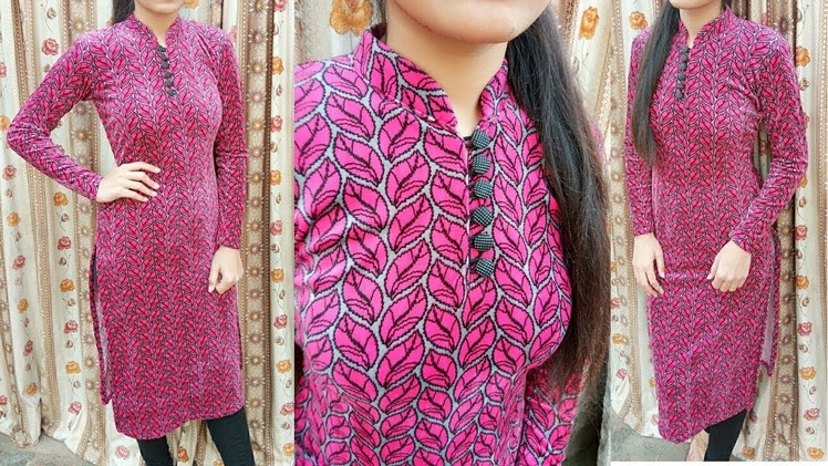 How to stitch valvet kurti in proper way with buttons neck design