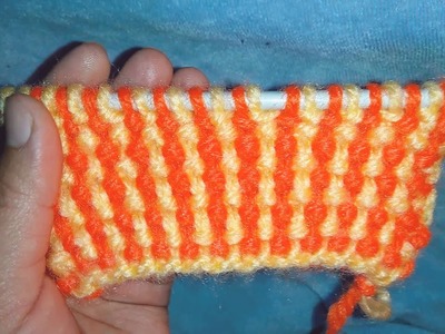 Knitting stitch no#5 two colours Moss slip stitch pattern in Hindi.