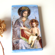 Madonna and Child Christian Icon Personalized gift Catholic art 3.3 x 5.5 Virgin and Child Catholic Religious painting by Fra Angelico Wood