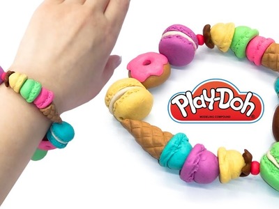 Play Doh Surprise Crafts. DIY How to Make Playdoh CLay Bracelet with Miniature Sweets and Ice Cream