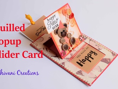 Quilled Popup Slider Card. How to make Popup New Year Card