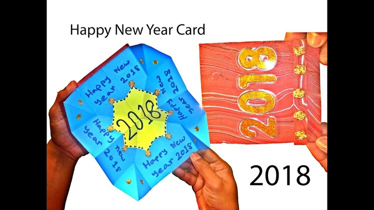 Very Easy : How to make new year magical card 2018. New year card 2018