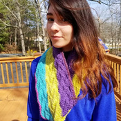 Wonderful lightweight hand knit cowl in bright spring colors.
