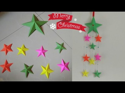 DIY Easy 3D Paper Stars.Making Wall Hanging With Paper Star.Christmas Craft Ideas.Home decor ideas