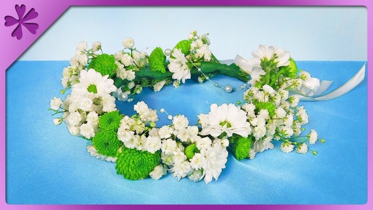 DIY How to make head wreath out of fresh flowers, for wedding (ENG Subtitles) - Speed up #485
