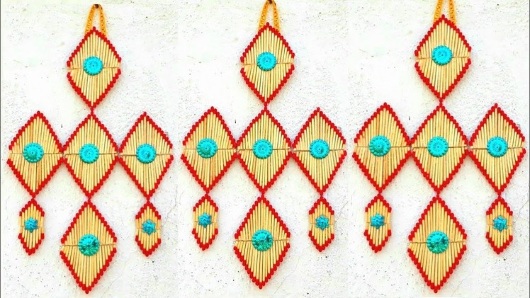 DIY matchstick wall hanging. easy making wall hanging. simple matchstick art. best out of waste.