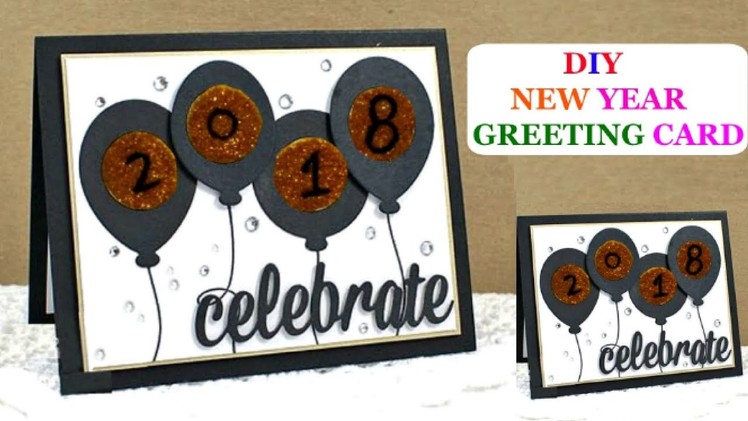 DIY New Year Card 2018.Party Balloons.Greeting Card for New Year Celebration