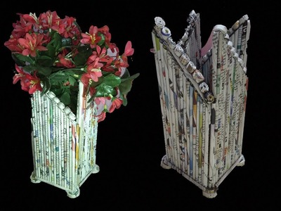 DIY |  Newspaper Flower Vase |  Newspaper Crafts | Best out of Waste | Art With Neha 109