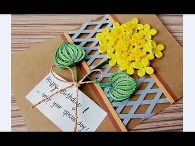 DIY Paper quilling Flower Card Design 31. Quilling flower card. Greeting Card