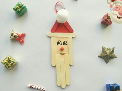 DIY Popsicle Stick Santa.Christmas Ornaments From Ice Cream Sticks. Christmas decoration Ideas