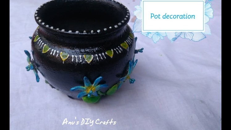 DIY- Pot decoration with clay and pista shells