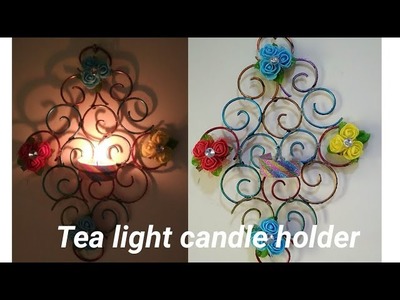 Diy tealight wall mount candle holder with metal bangles.best out of waste old bangles reuse idea
