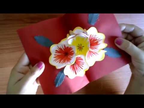 DIY Valentine's Day Card | 3D Pop Up Flower Card : New Year Greetings Card. Handmade Card